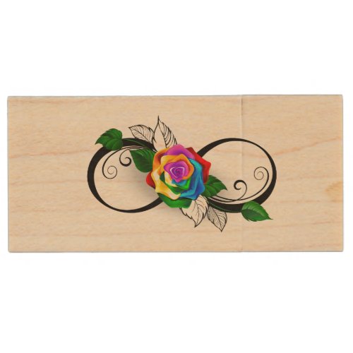 Infinity Symbol with Rainbow Rose Wood Flash Drive