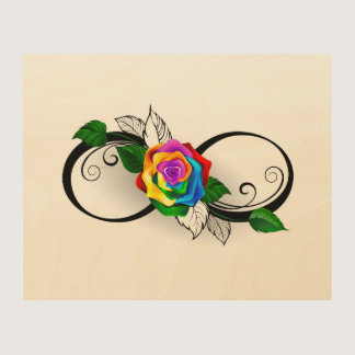 Infinity Symbol with Rainbow Rose Wood Wall Art