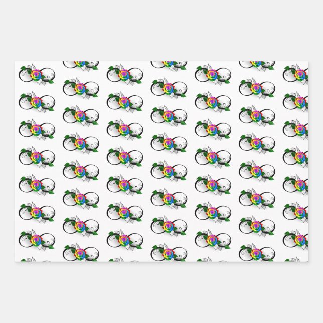 Infinity Symbol with Rainbow Rose Wrapping Paper Sheets (Front)