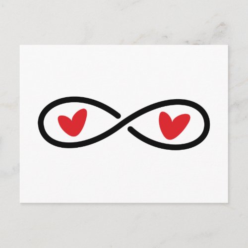 Infinity symbol with red love hearts modern postcard