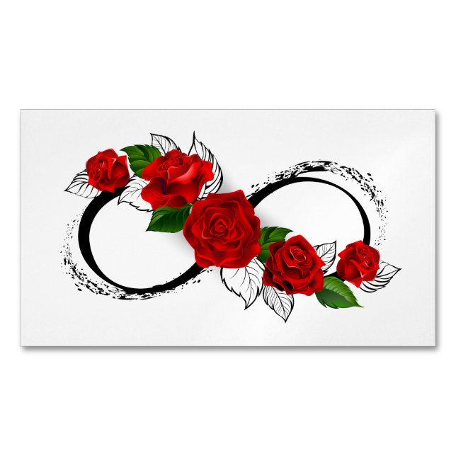 Infinity Symbol with Red Roses Business Card Magnet (Front)