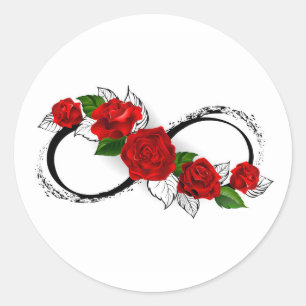Infinity Symbol with Red Roses Classic Round Sticker