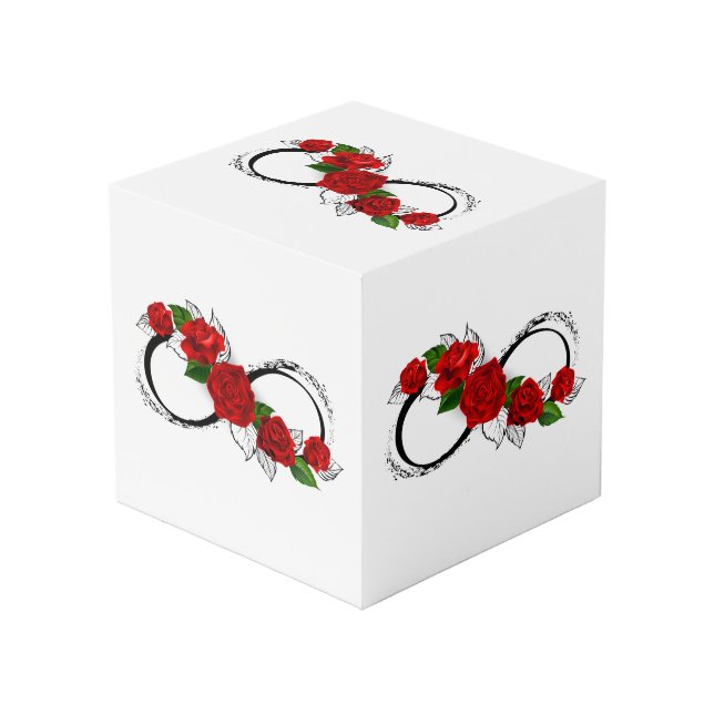 Infinity Symbol with Red Roses Cube (Front Angled)