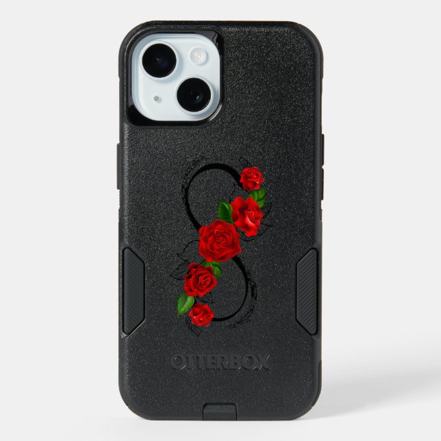 Infinity Symbol with Red Roses iPhone 15 Case (Back)