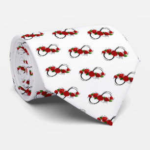 Infinity Symbol with Red Roses Neck Tie