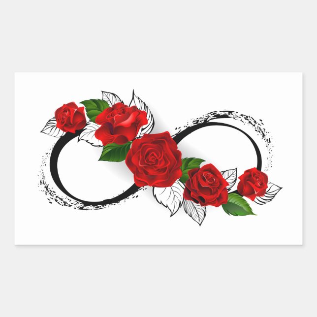 Infinity Symbol with Red Roses Rectangular Sticker (Front)