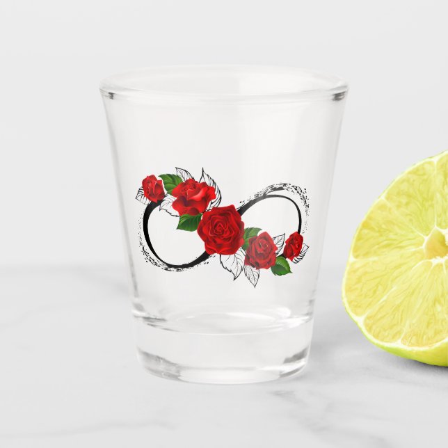 Infinity Symbol with Red Roses Shot Glass (Front)