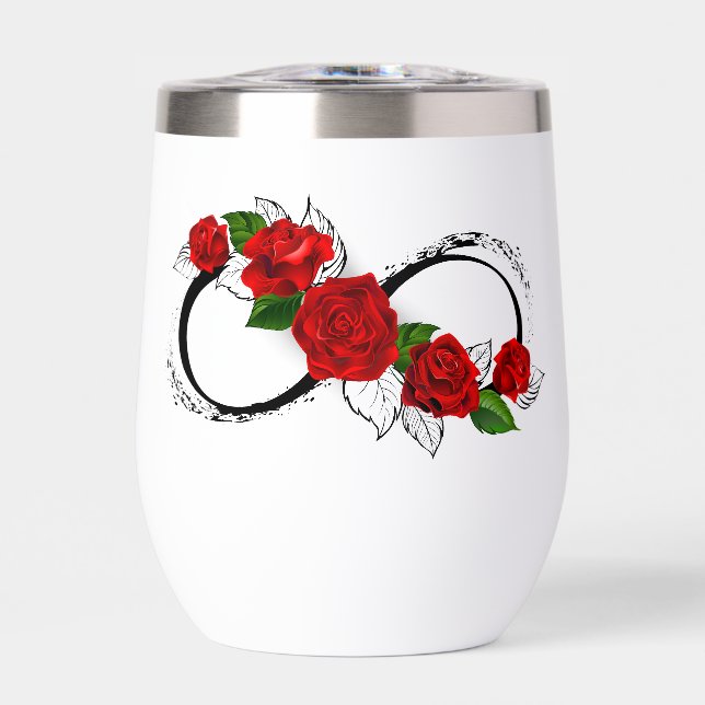 Infinity Symbol with Red Roses Thermal Wine Tumbler (Front)