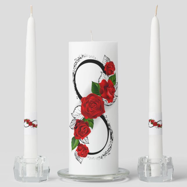 Infinity Symbol with Red Roses Unity Candle Set (Front)