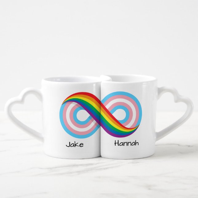 Infinity Transgender Pride Personalized Coffee Mug Set (Front Nesting)