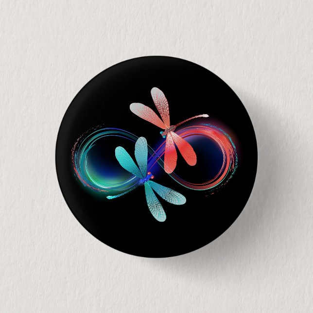 Infinity with glowing dragonflies button (Front)
