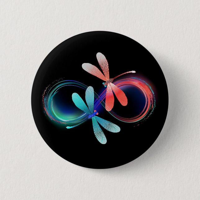Infinity with glowing dragonflies button (Front)