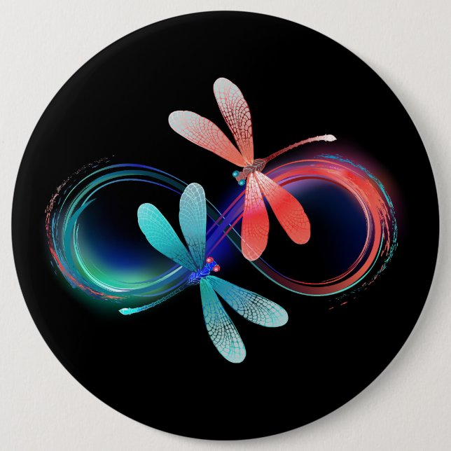 Infinity with glowing dragonflies button (Front)