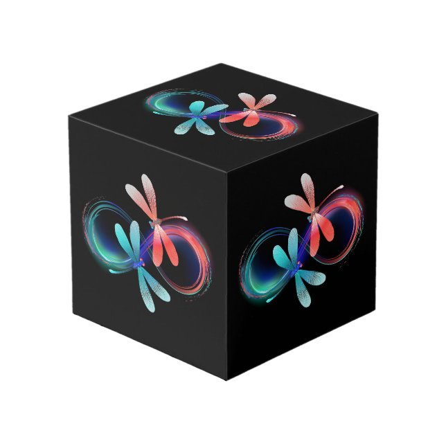 Infinity with glowing dragonflies cube (Front Angled)