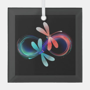 Infinity with glowing dragonflies glass ornament