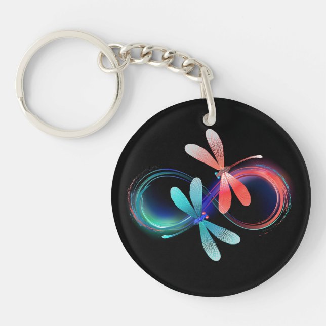 Infinity with glowing dragonflies keychain (Front)