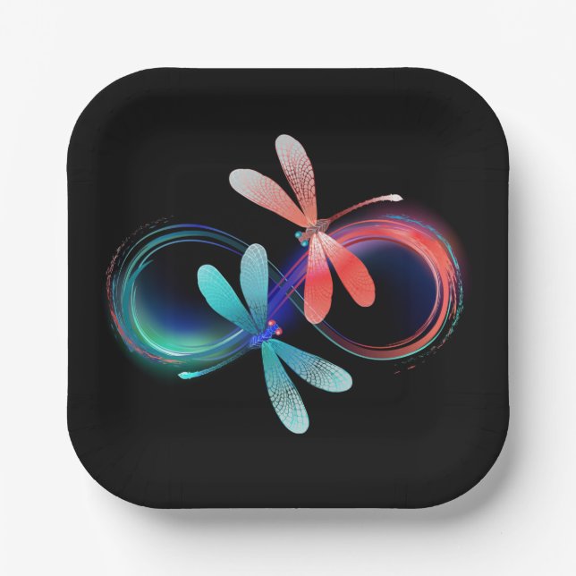 Infinity with glowing dragonflies paper plates (Front)