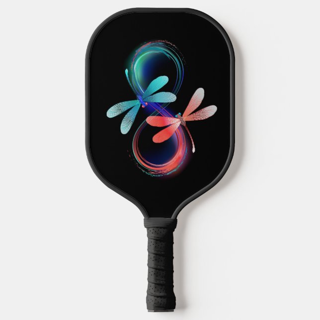 Infinity with glowing dragonflies pickleball paddle (Front)