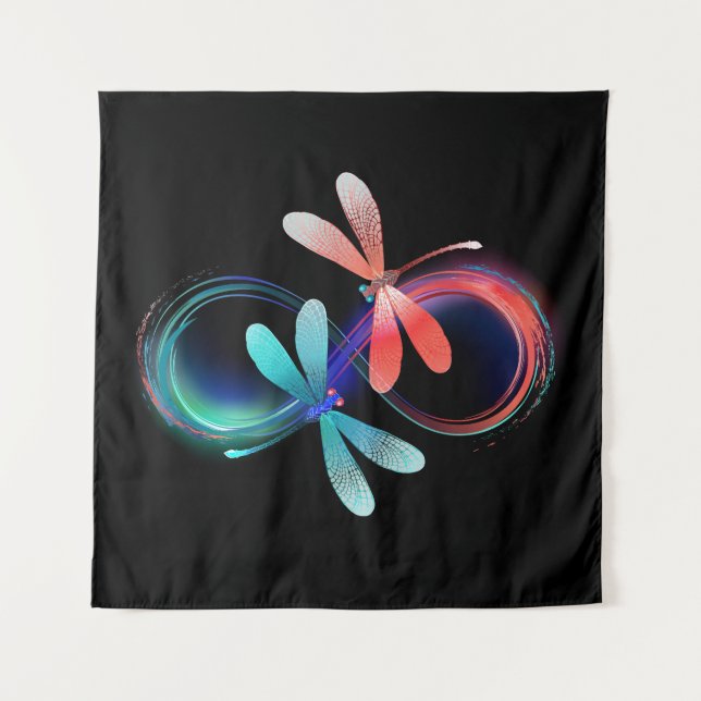 Infinity with glowing dragonflies tapestry (Front)