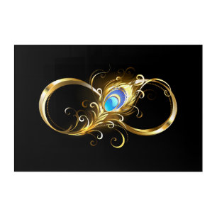 Infinity with Golden Peacock Feather Acrylic Print