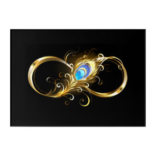 Infinity with Golden Peacock Feather Acrylic Print