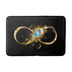 Infinity with Golden Peacock Feather Bath Mat