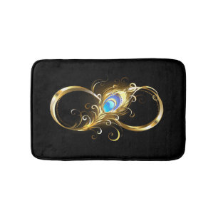 Infinity with Golden Peacock Feather Bath Mat