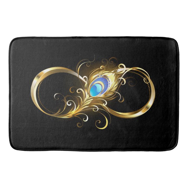 Infinity with Golden Peacock Feather Bath Mat (Front)