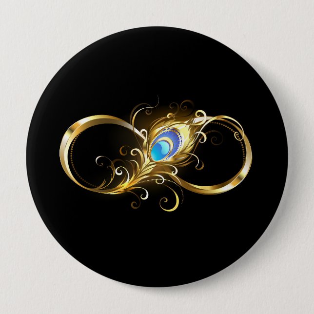 Infinity with Golden Peacock Feather Button (Front)