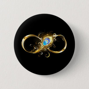 Infinity with Golden Peacock Feather Button