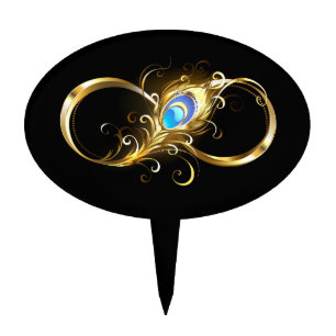 Infinity with Golden Peacock Feather Cake Topper