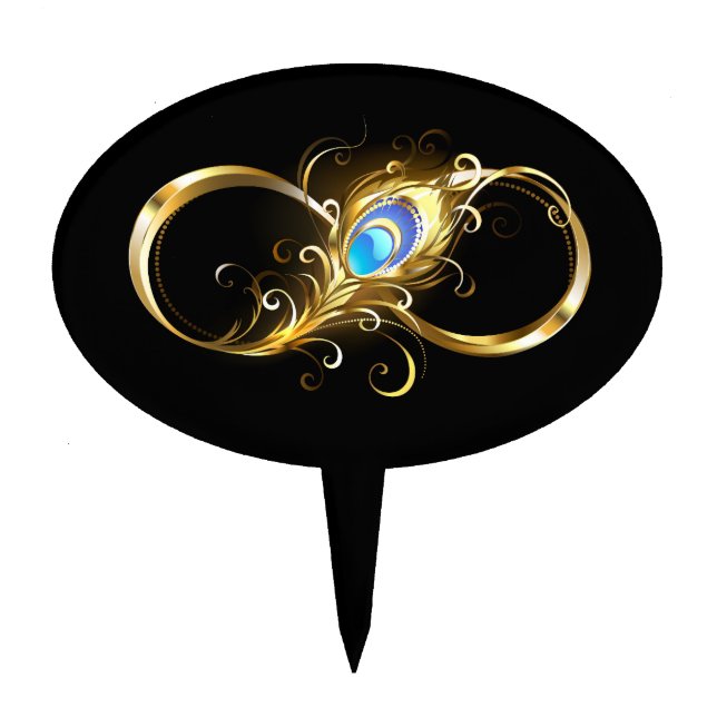 Infinity with Golden Peacock Feather Cake Topper (Front)