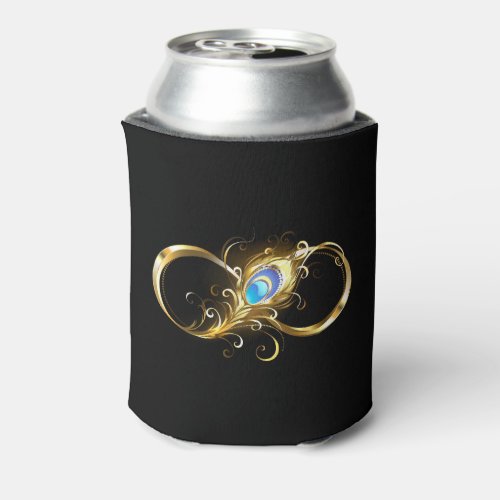 Infinity with Golden Peacock Feather Can Cooler