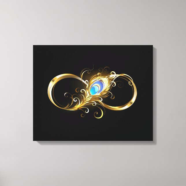 Infinity with Golden Peacock Feather Canvas Print (Front)