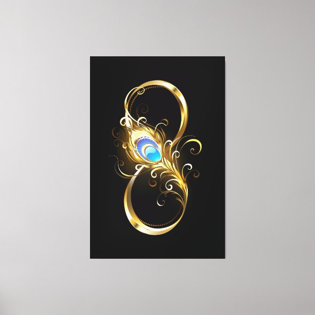 Infinity with Golden Peacock Feather Canvas Print (Front)