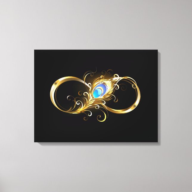 Infinity with Golden Peacock Feather Canvas Print