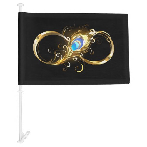 Infinity with Golden Peacock Feather Car Flag