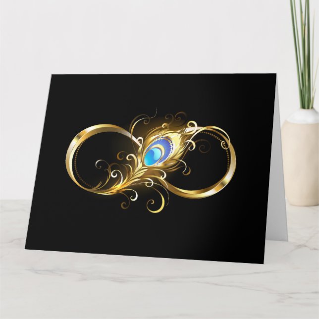 Infinity with Golden Peacock Feather Card (Front)