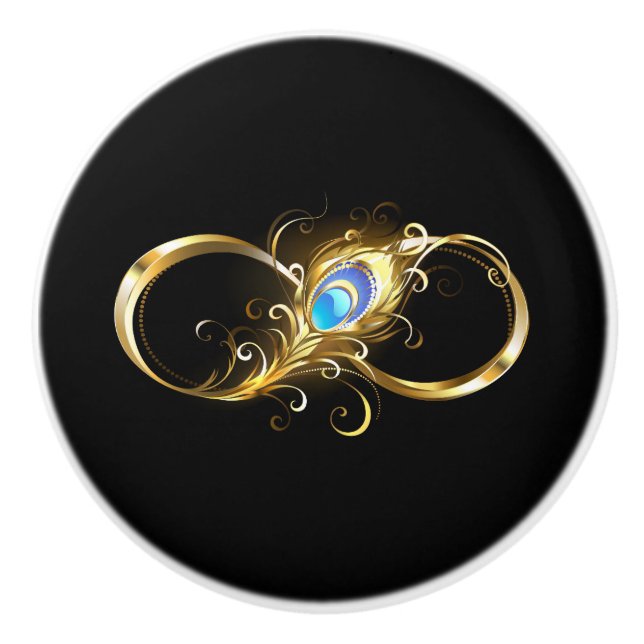 Infinity with Golden Peacock Feather Ceramic Knob (Front)