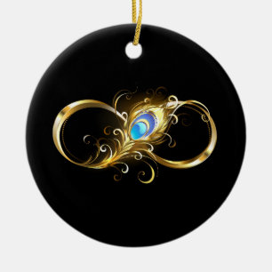 Infinity with Golden Peacock Feather Ceramic Ornament
