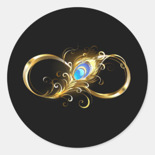 Infinity with Golden Peacock Feather Classic Round Sticker