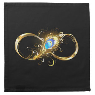 Infinity with Golden Peacock Feather Cloth Napkin