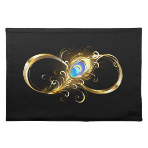 Infinity with Golden Peacock Feather Cloth Placemat