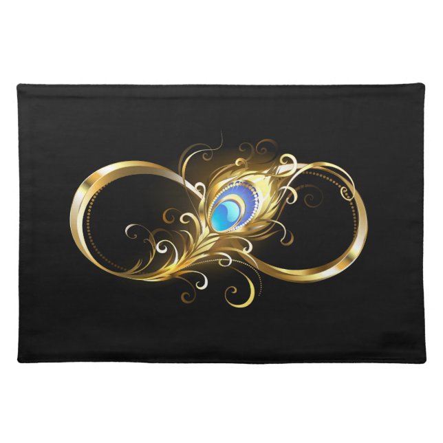 Infinity with Golden Peacock Feather Cloth Placemat (Front)