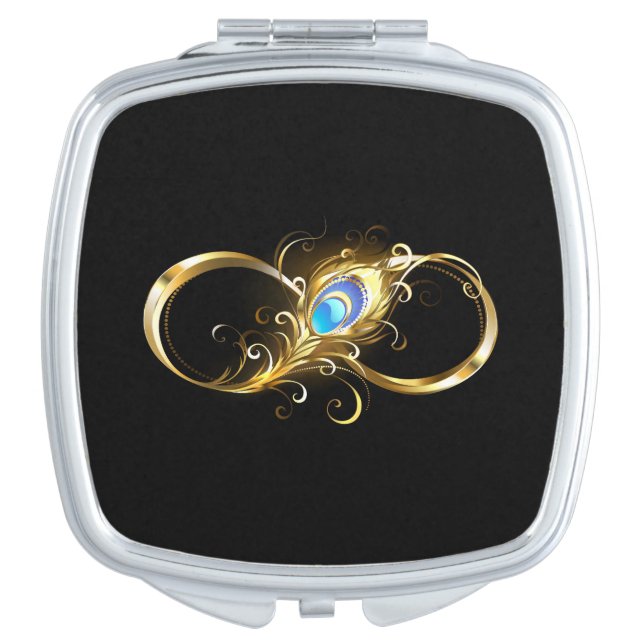 Infinity with Golden Peacock Feather Compact Mirror (Front)