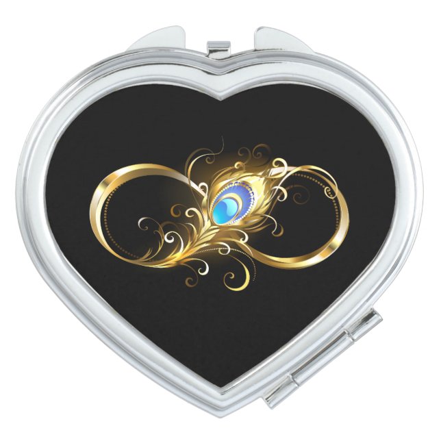 Infinity with Golden Peacock Feather Compact Mirror (Front)
