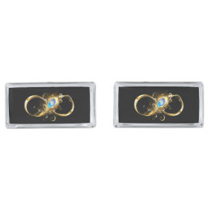 Infinity with Golden Peacock Feather Cufflinks