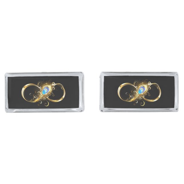 Infinity with Golden Peacock Feather Cufflinks (Front)
