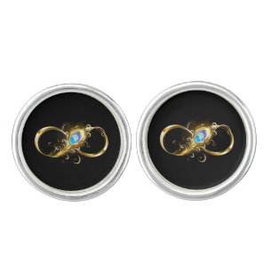 Infinity with Golden Peacock Feather Cufflinks