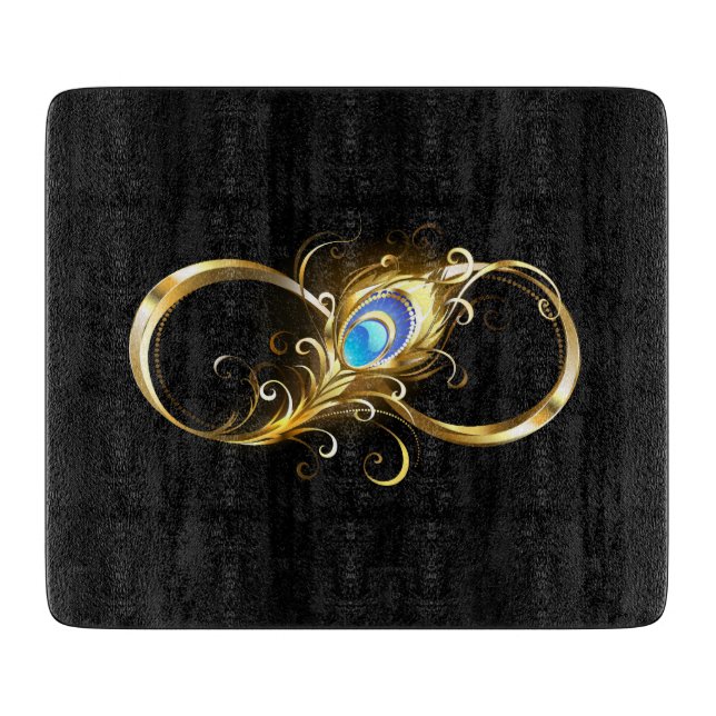 Infinity with Golden Peacock Feather Cutting Board (Front)